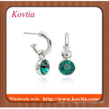 fashion bridal earring silver bezel set hoop green stone drop earring